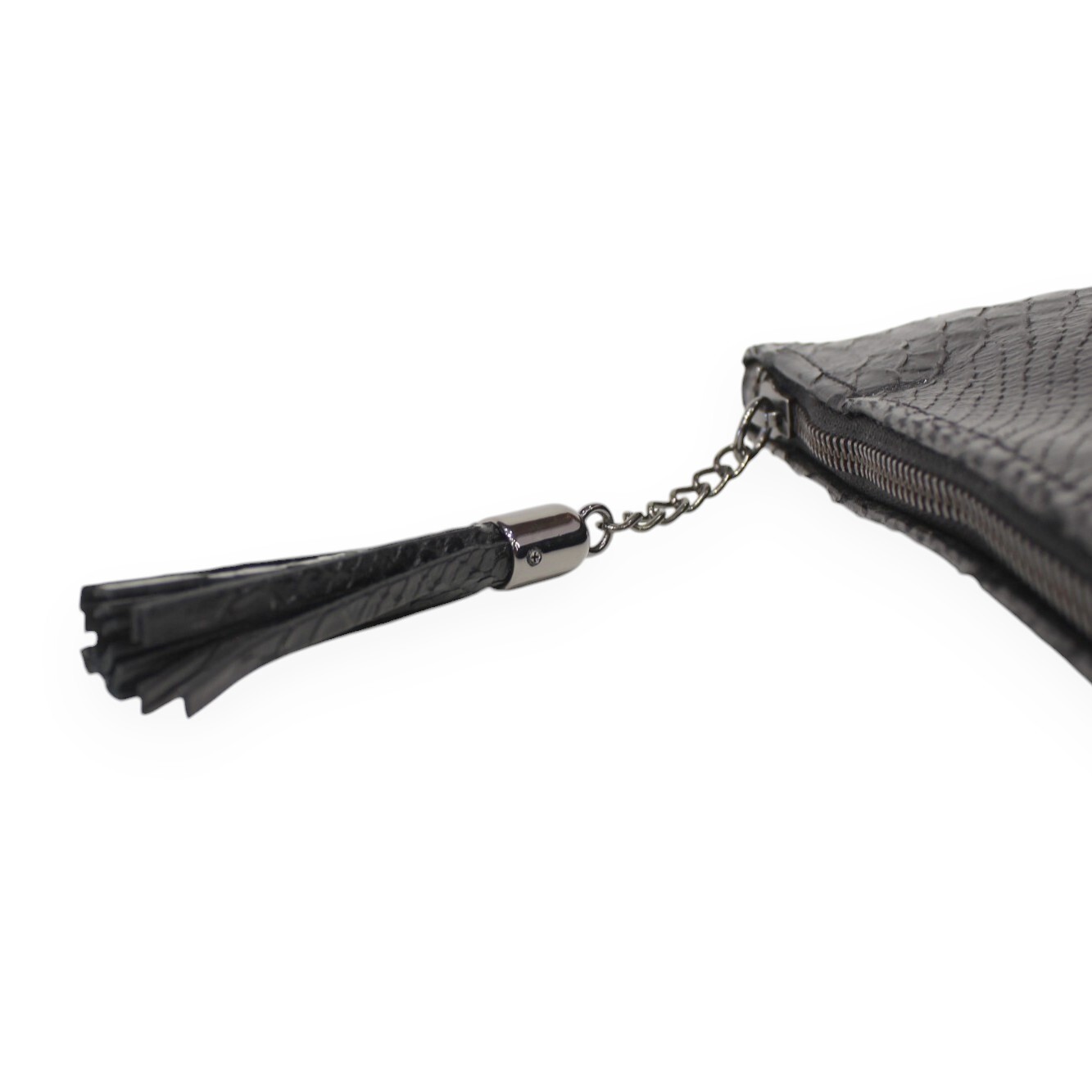 Leather wristlet bag in black  snake print color - Kallia - 3