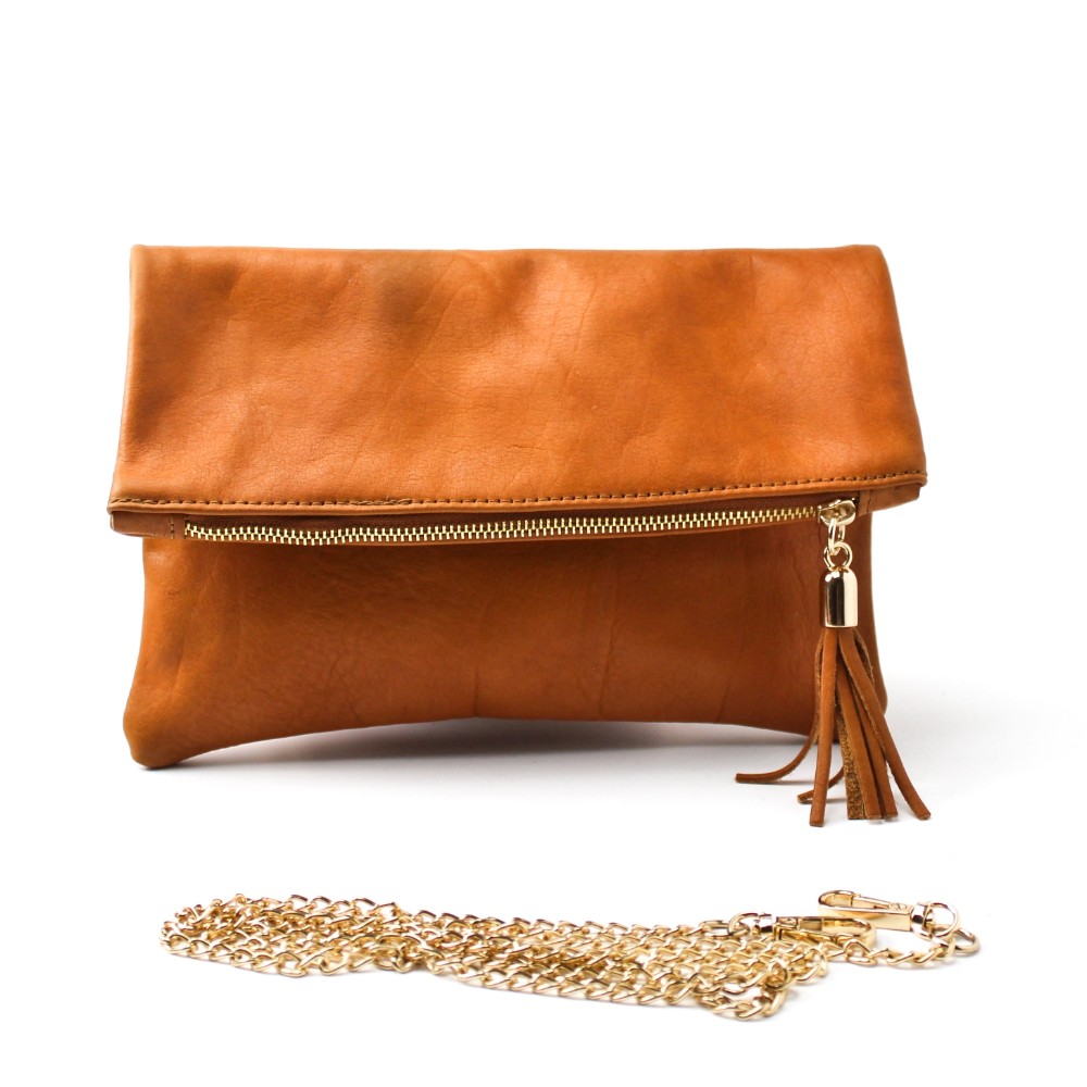 Leather foldable envelope clutch in tan color - Sappho - 2