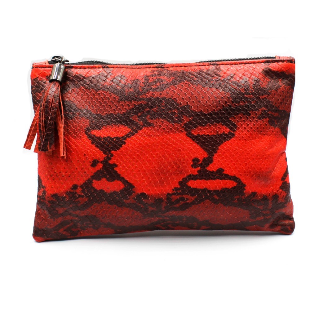 Handmade leather clutch in red snake print color - Mira - 2