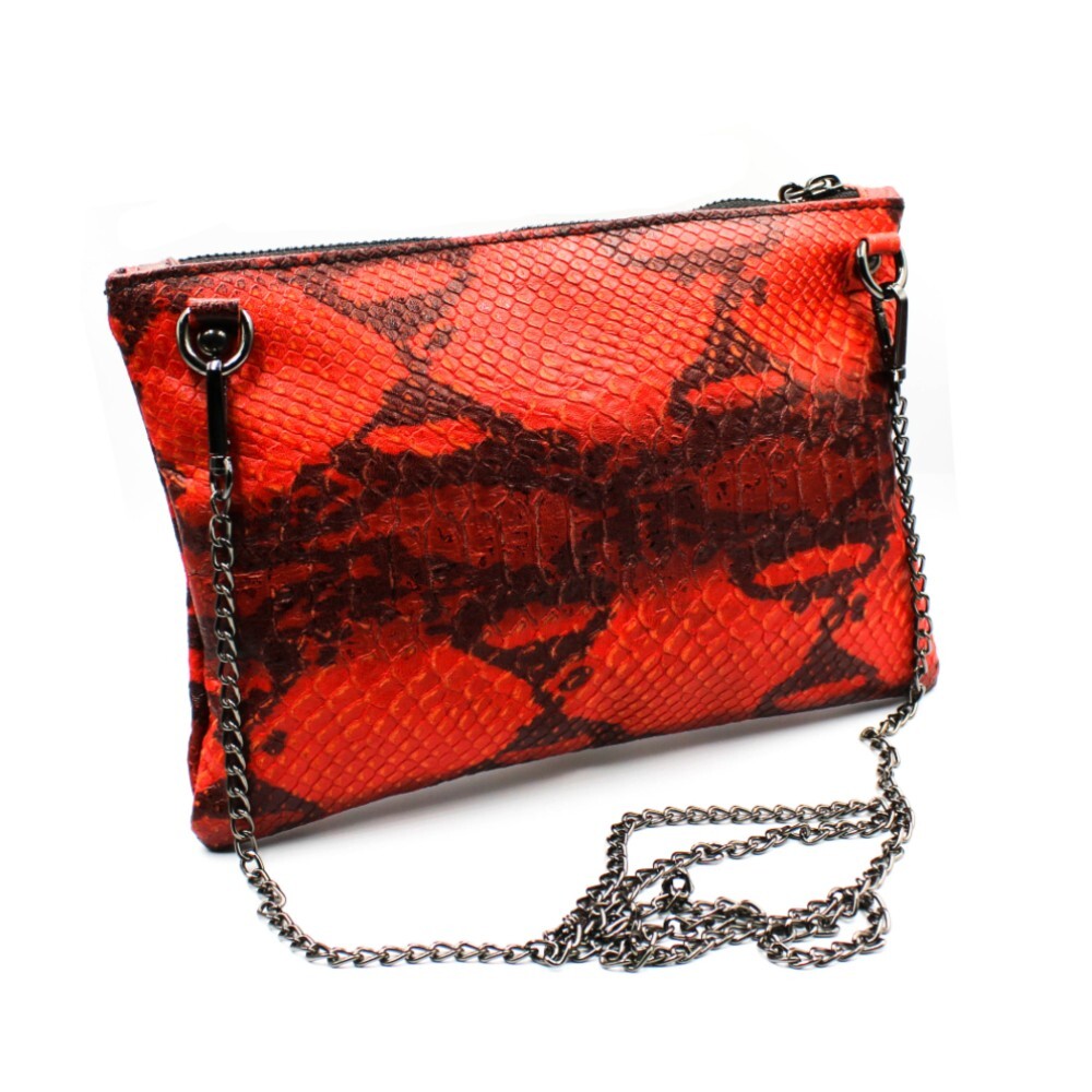 Handmade leather clutch in red snake print color - Mira - 3