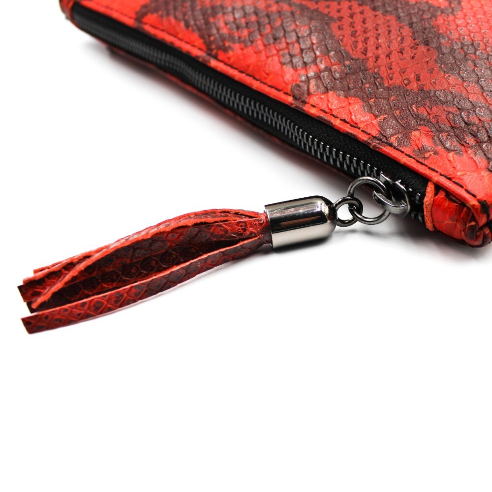 Handmade leather clutch in red snake print color - Mira - 4
