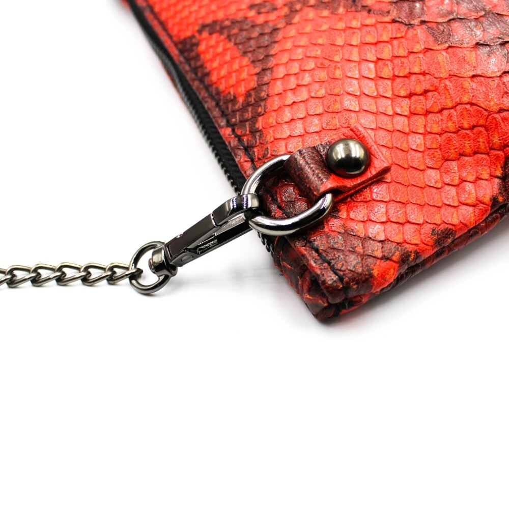 Handmade leather clutch in red snake print color - Mira - 5