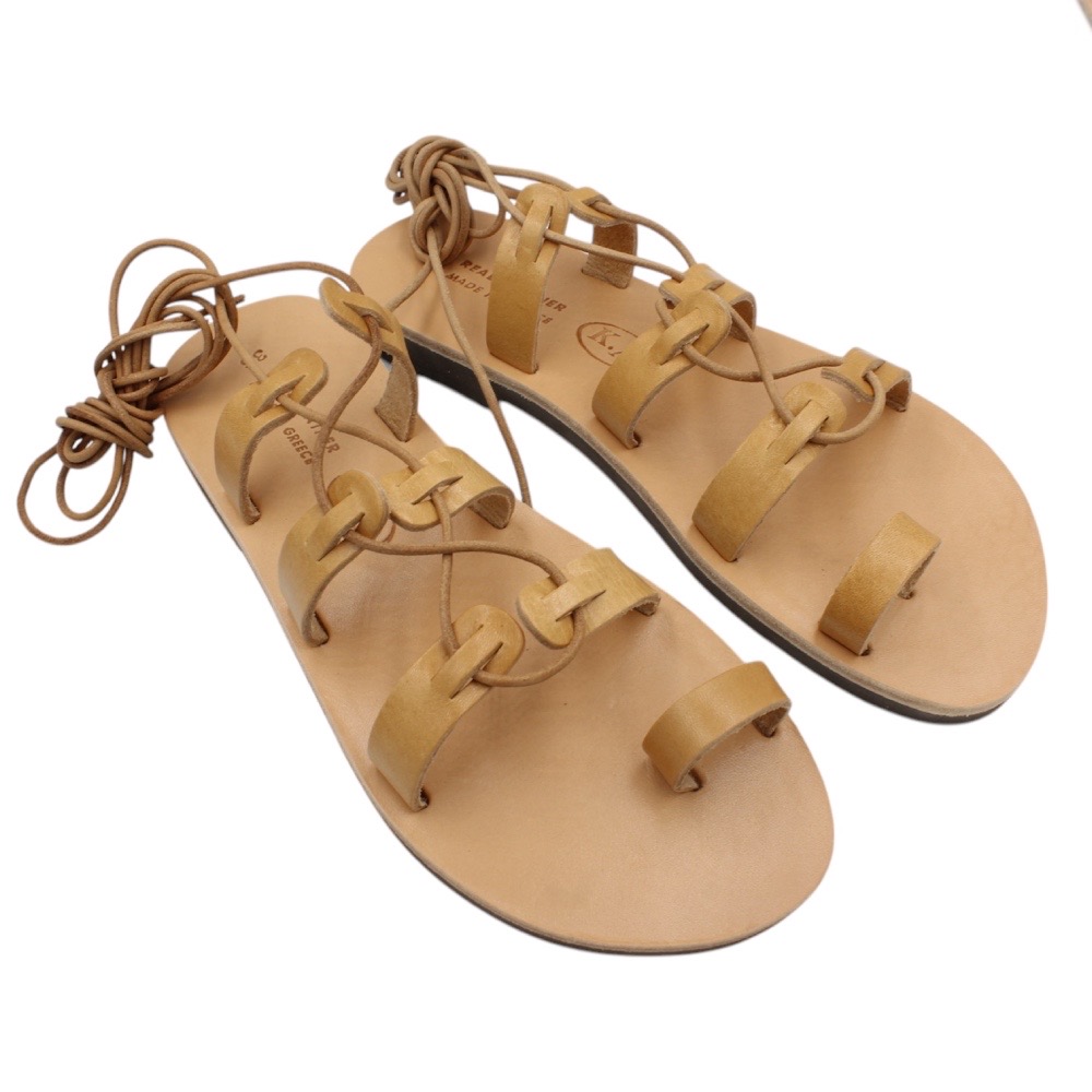 Handmade leather sandals in natural brown – ankle strap design - Brown