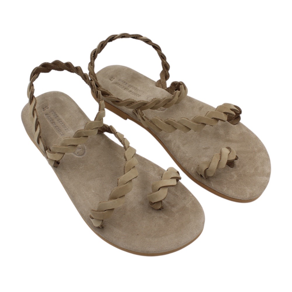 Handmade leather sandals with braids in sand color with soft insole - 2