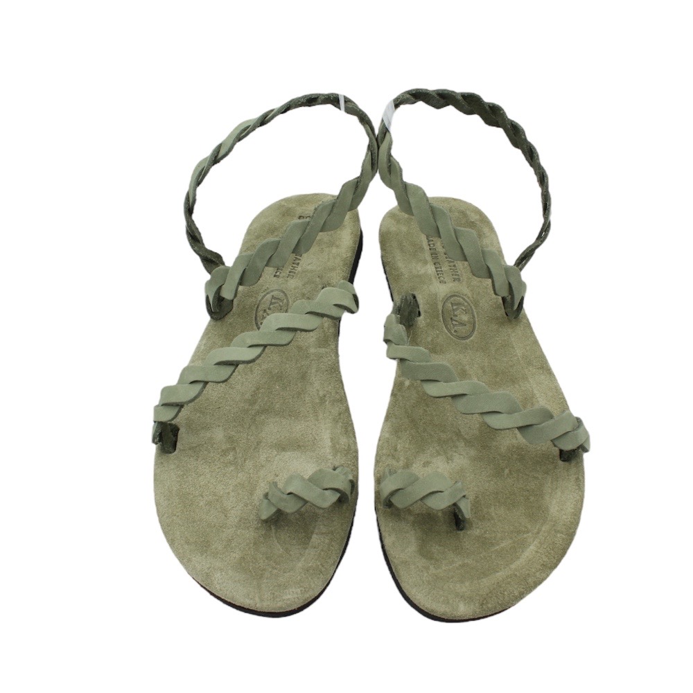 Handmade leather sandals with braids in green color with soft insole - 4