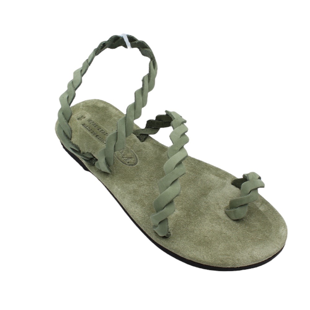 Handmade leather sandals with braids in green color with soft insole - 5