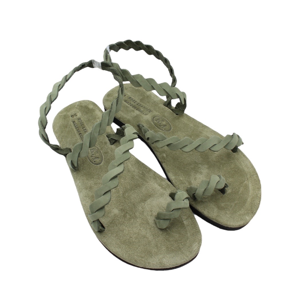 Handmade leather sandals with braids in green color with soft insole - 2