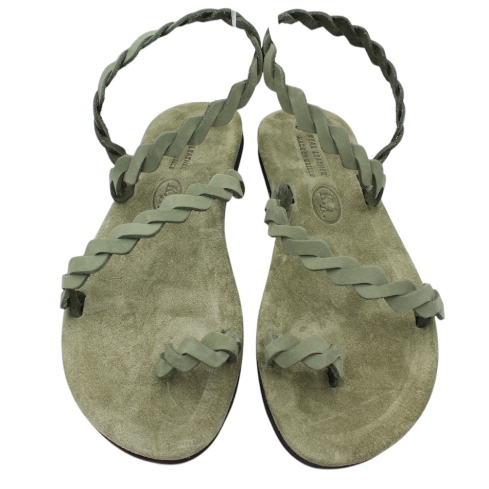 Handmade leather sandals with braids in green color with soft insole - 3