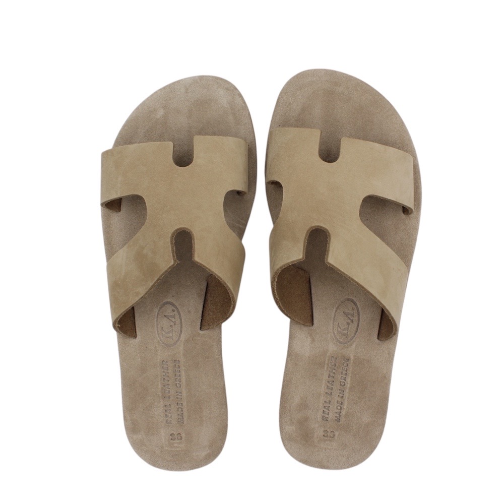 Handmade Hermes-style leather sandals in a sand color - 2