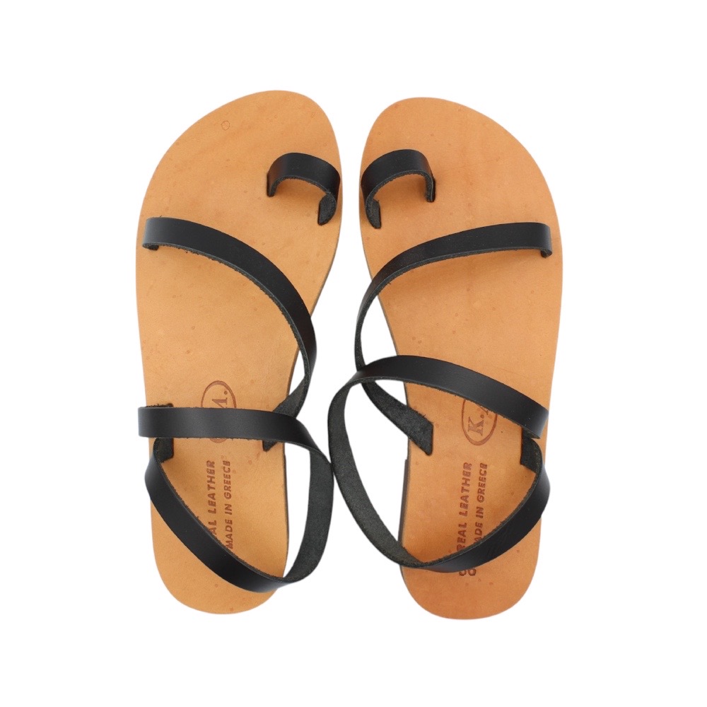 Handmade leather sandals with straps in black color - 4