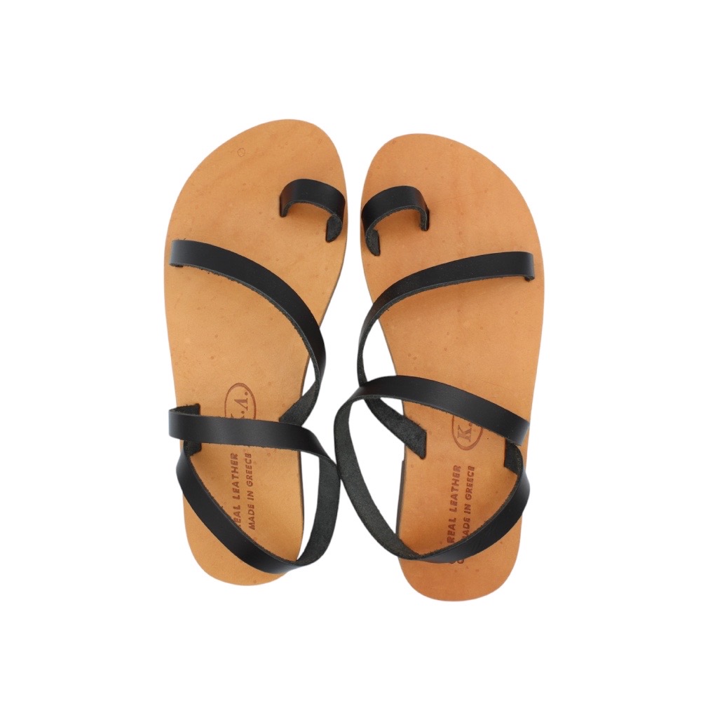Handmade leather sandals with straps in black color - Black