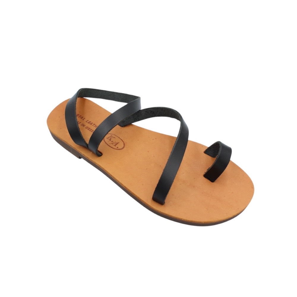 Handmade leather sandals with straps in black color - 5