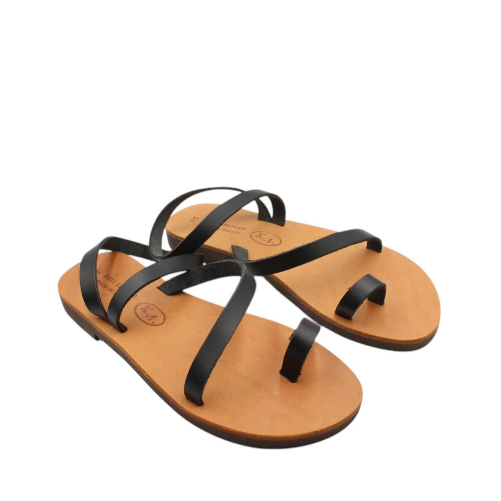 Handmade leather sandals with straps in black color - 2