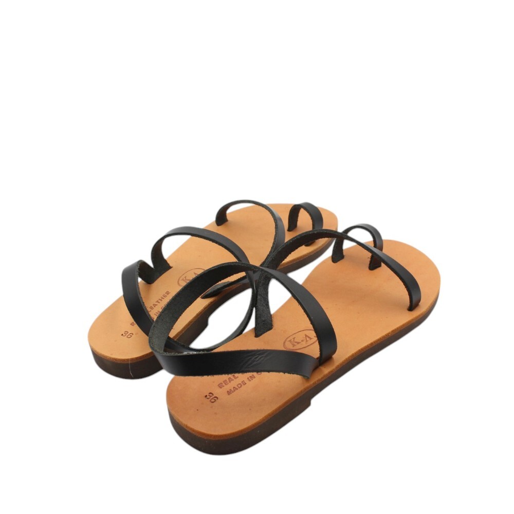 Handmade leather sandals with straps in black color - 3