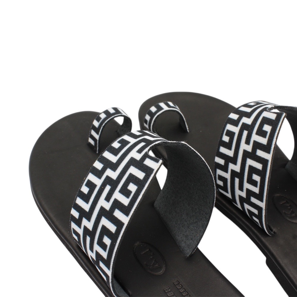 Leather sandals with a soft insole in black color and a meander (Greek key) design  - 4