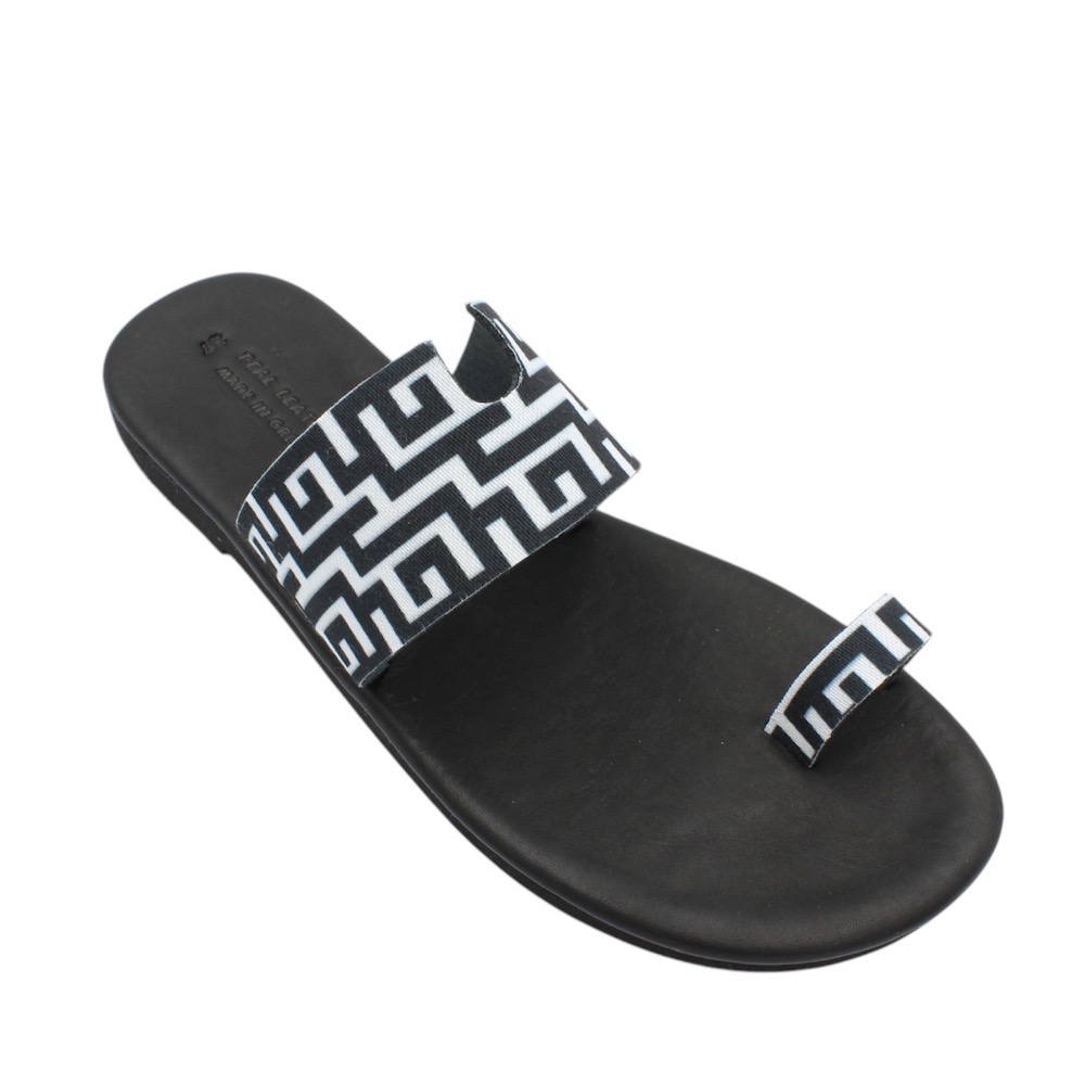 Leather sandals with a soft insole in black color and a meander (Greek key) design  - 5