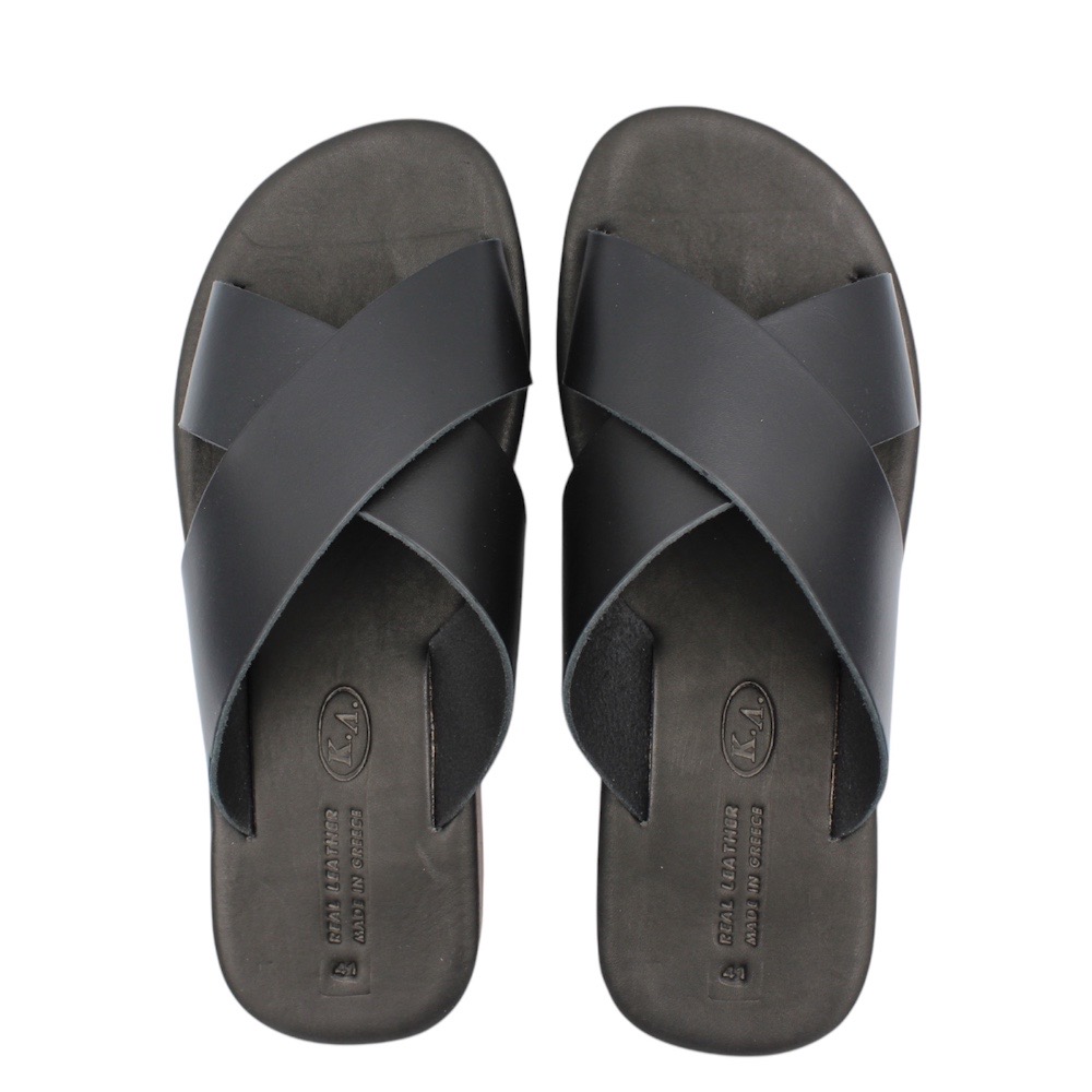 Men’s leather sandals in black color  with a soft leather insole - Black