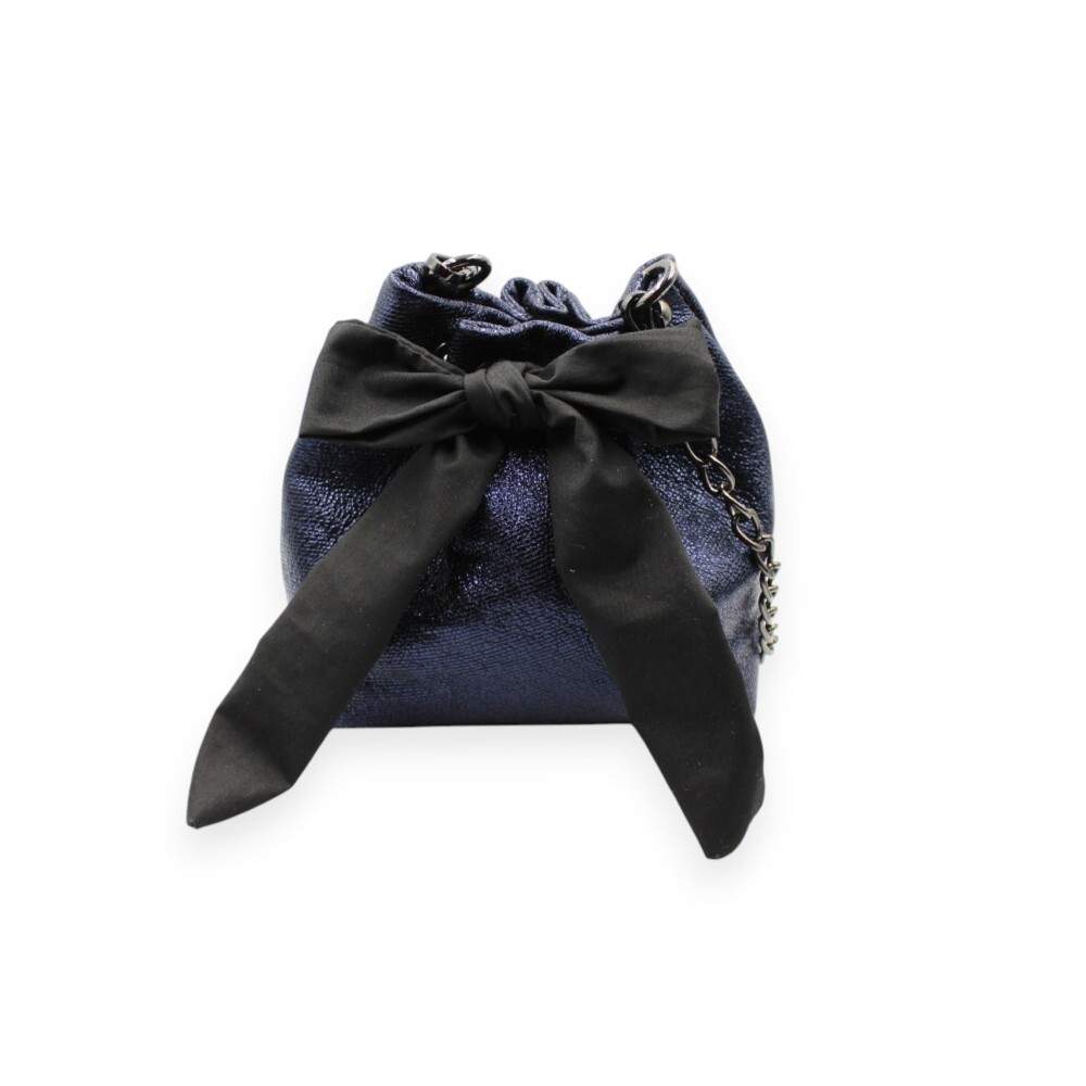 Handmade small leather bucket bag in metallic blue color - Gaia - Blue