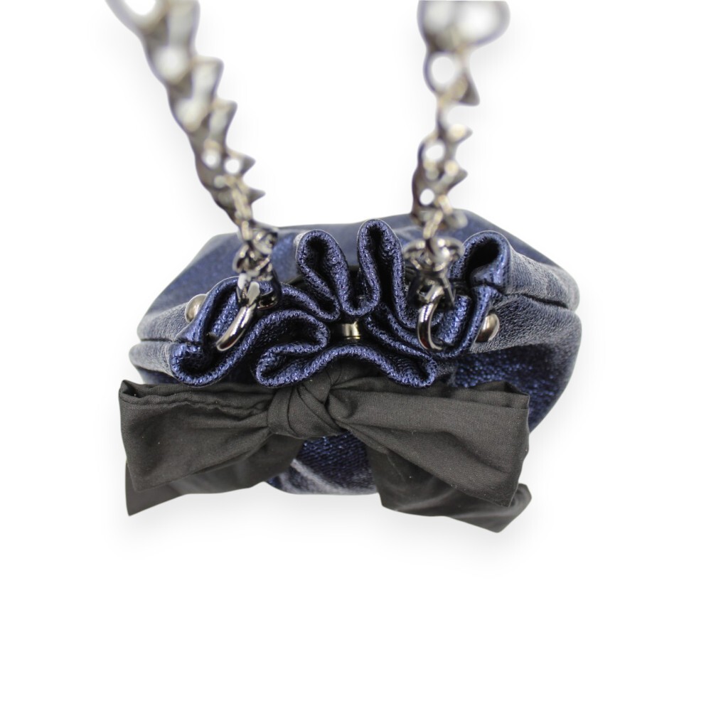 Handmade small leather bucket bag in metallic blue color - Gaia - 3