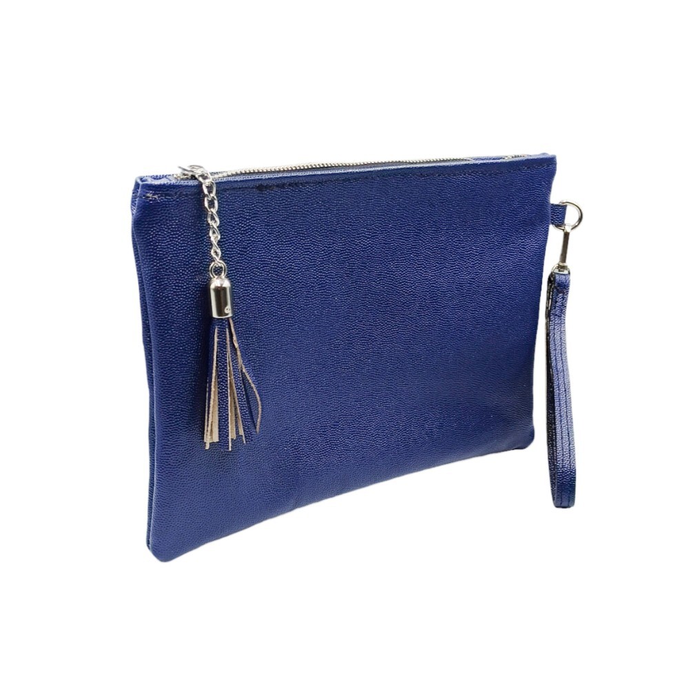 Leather wristlet bag in blue color - Kallia - Blue