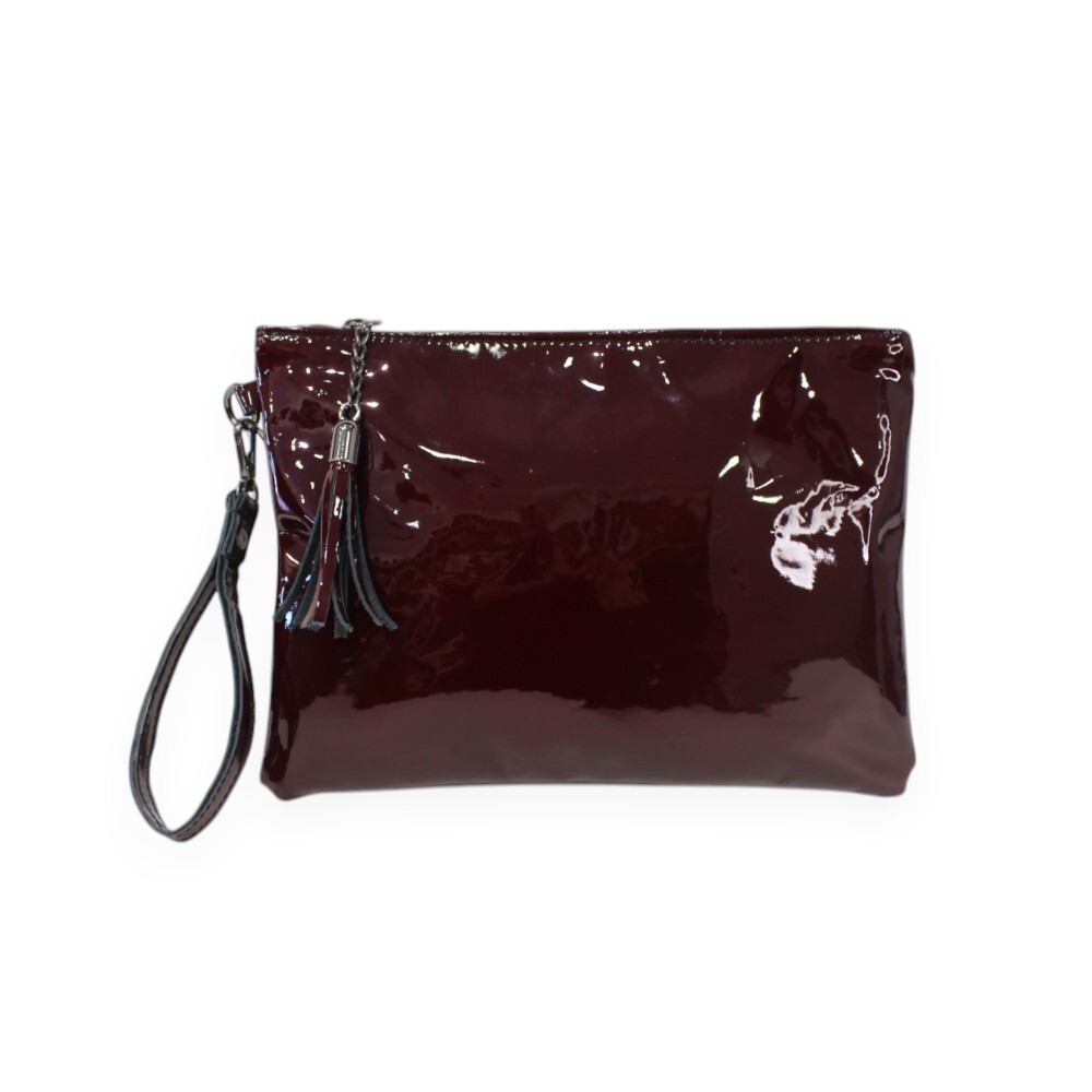 Leather patent wristlet clutch in burgundy color - Kallia - Burgundy