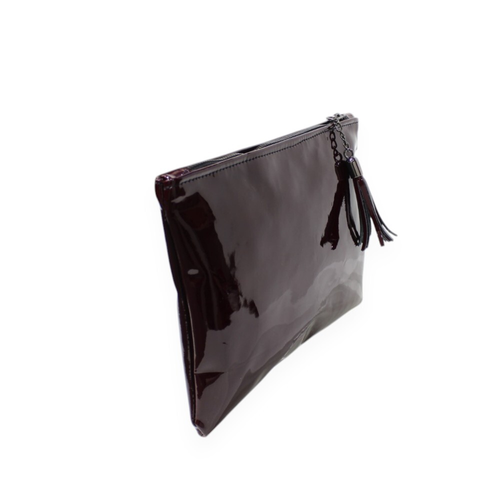 Leather patent wristlet clutch in burgundy color - Kallia - 2