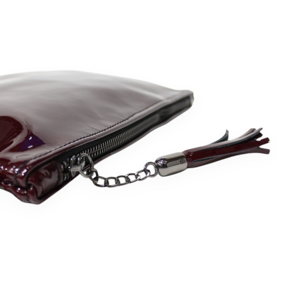 Leather patent wristlet clutch in burgundy color - Kallia - 3