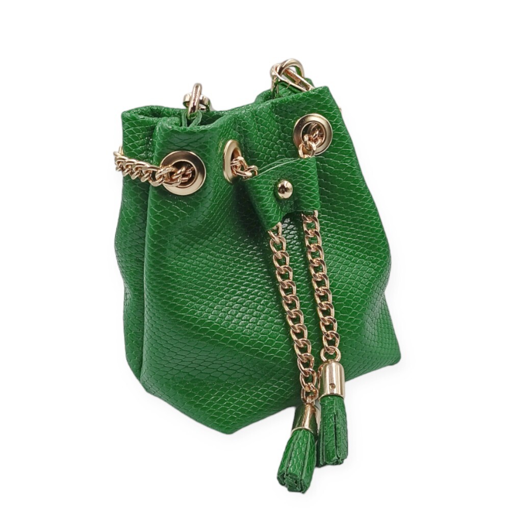 Leather mini bucket bag in green color - Erato - Green