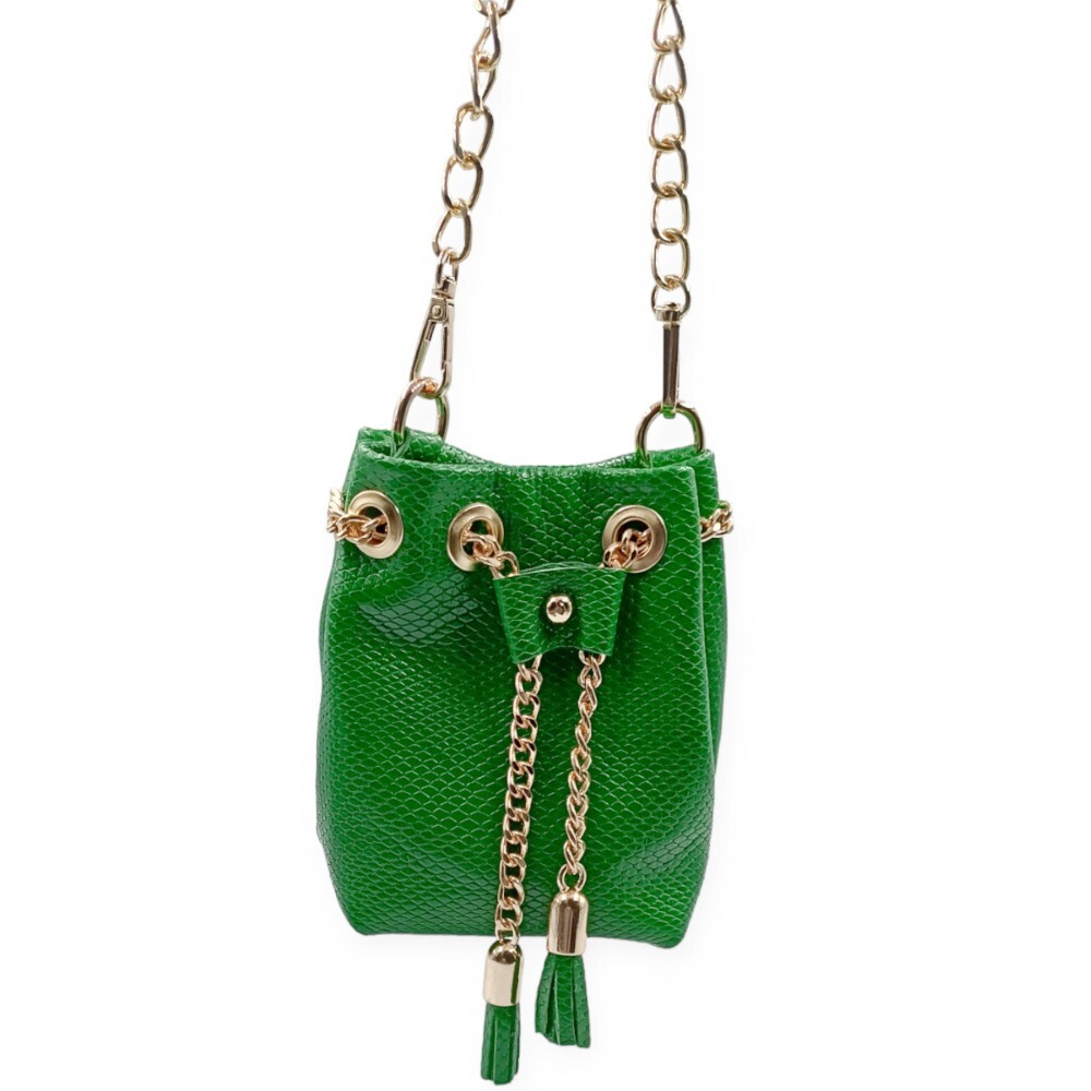 Leather mini bucket bag in green color - Erato - 2