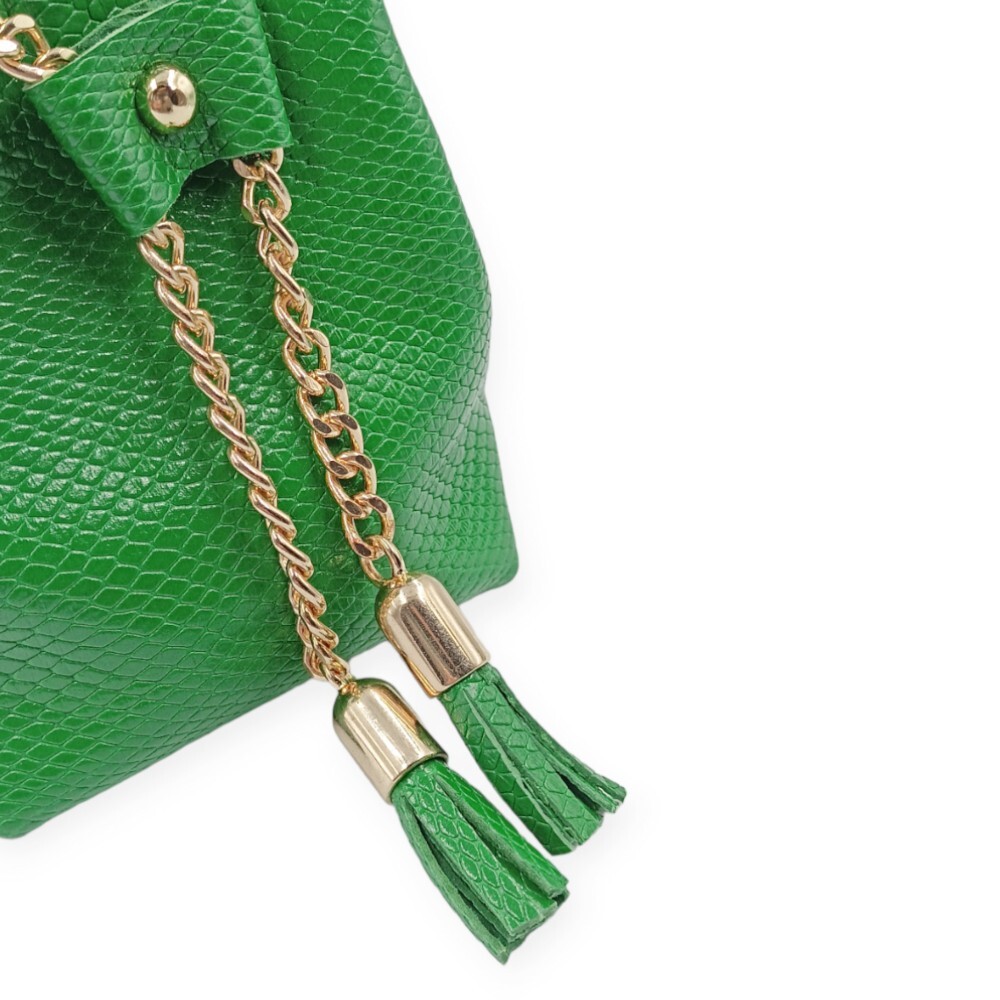 Leather mini bucket bag in green color - Erato - 3