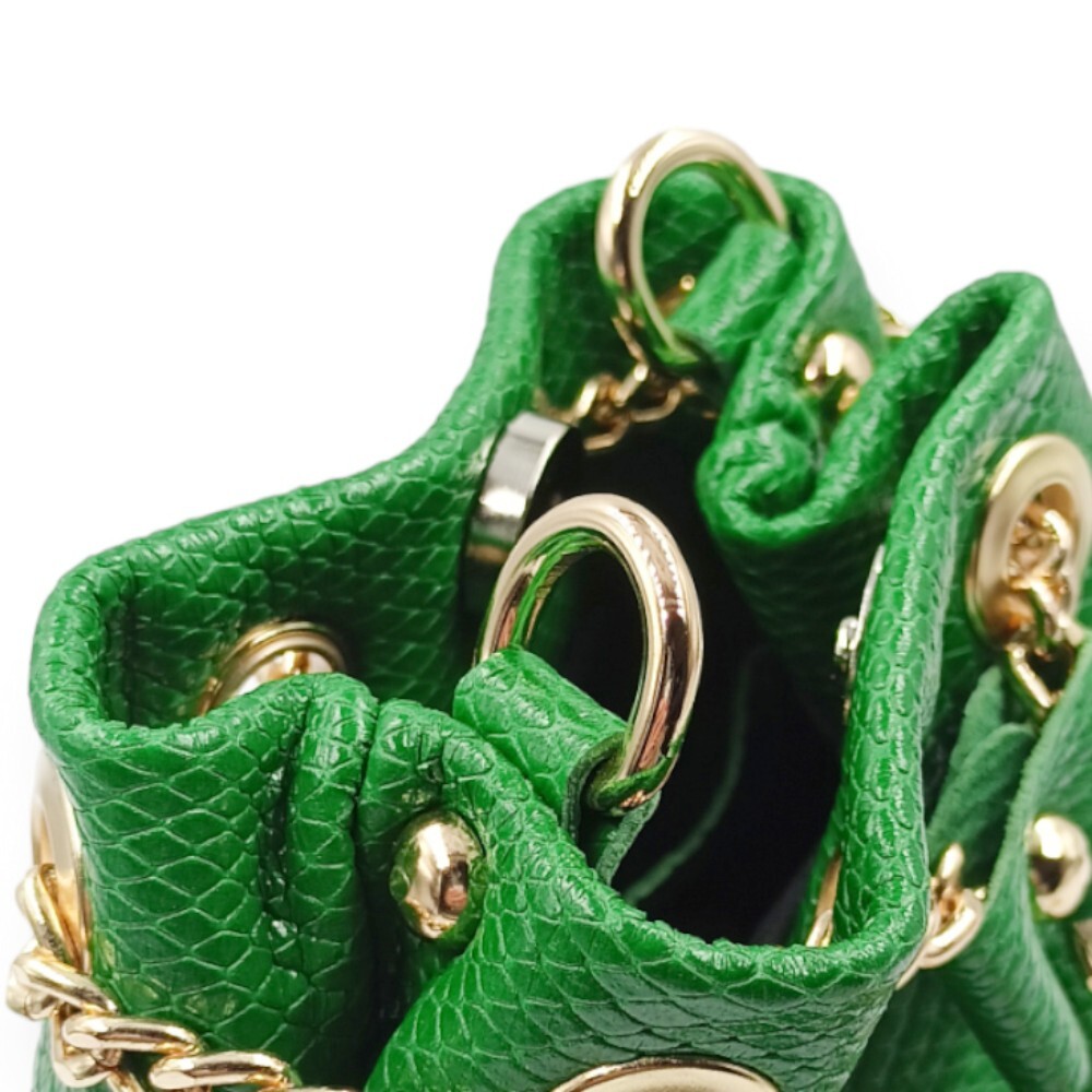 Leather mini bucket bag in green color - Erato - 4