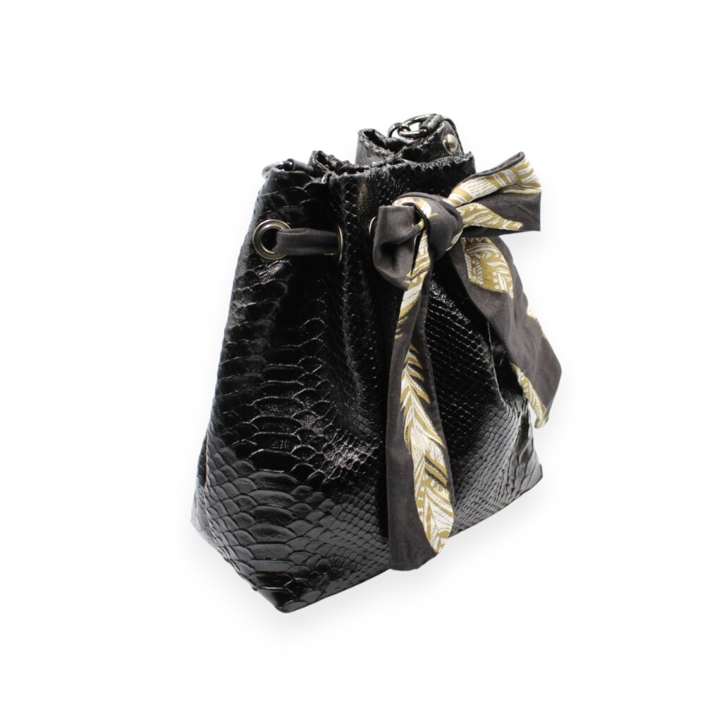Leather bucket bag in black snake print color - Aura - 2