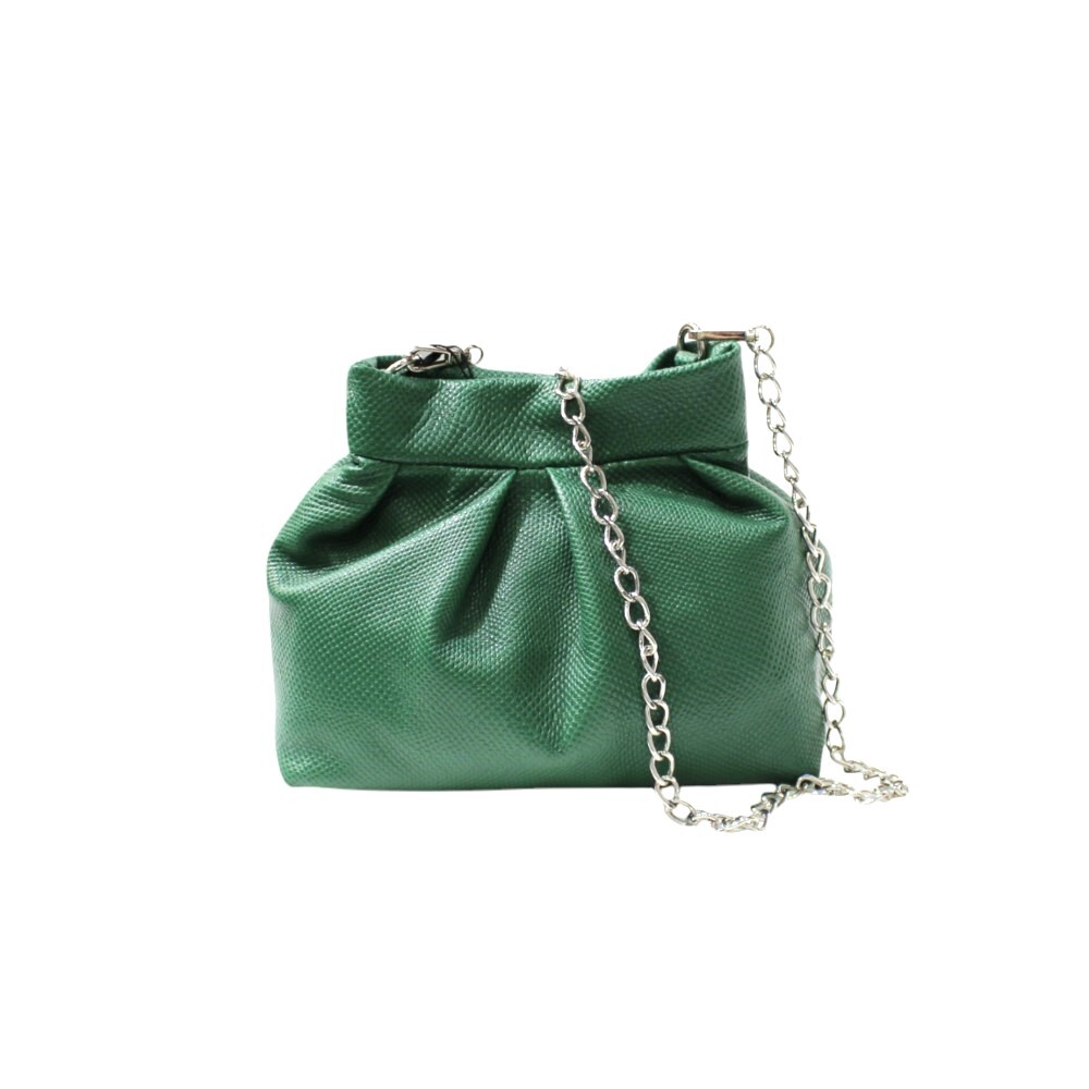 Handmade leather bag with pleats in green color - Danae - Green