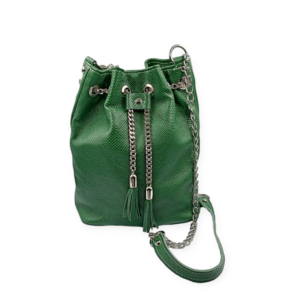 Leather bucket bag in green color - Green