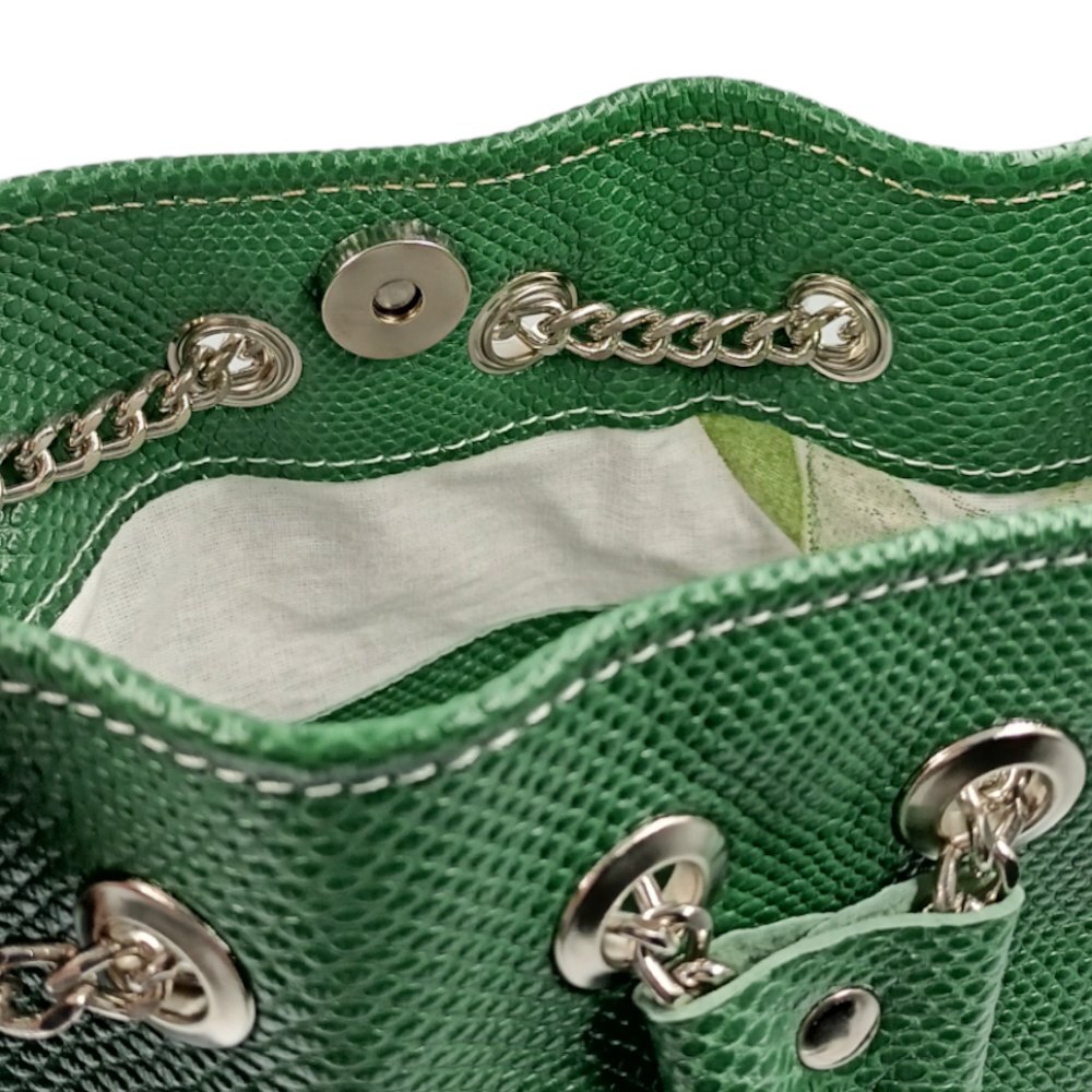 Leather bucket bag in green color - 4