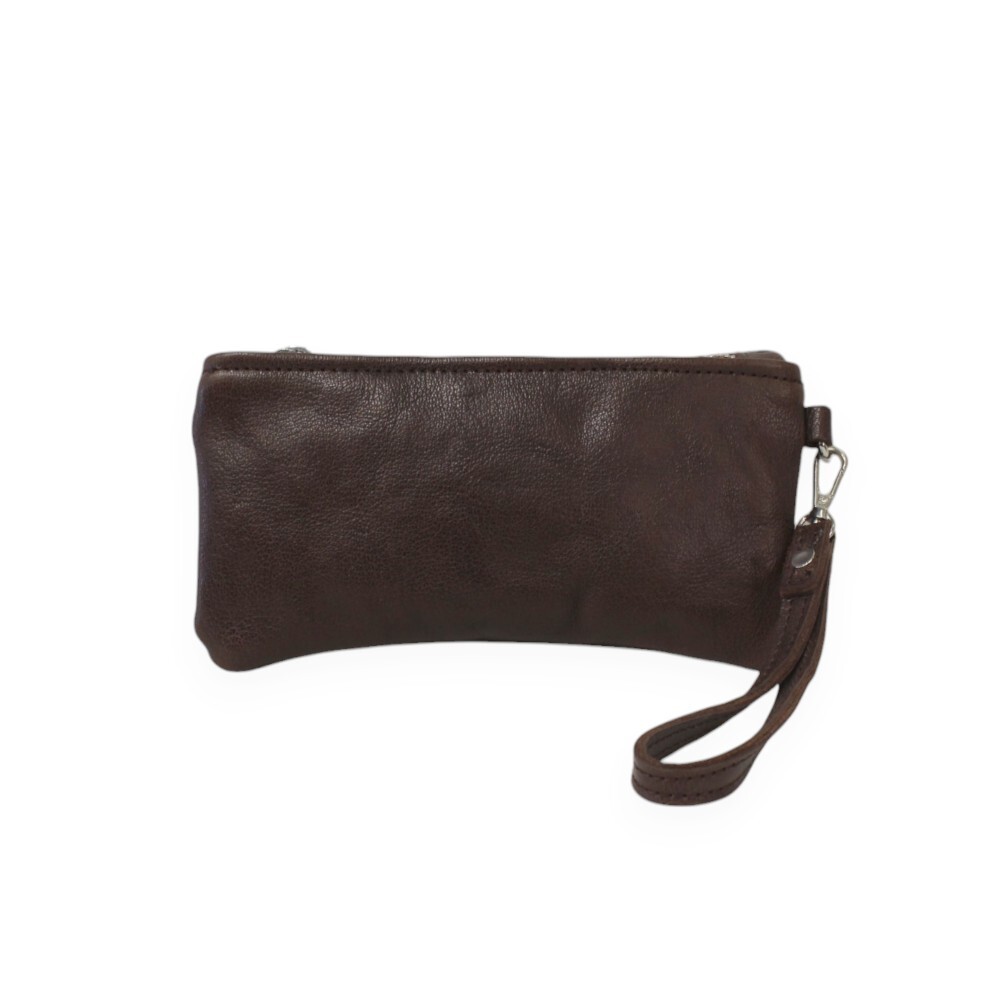 Leather wristlet bag in brown color - Zoe - Brown
