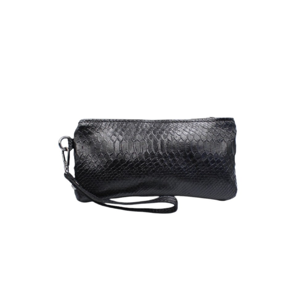 Handmade leather wristlet bag in black snake print - Zoe - 2