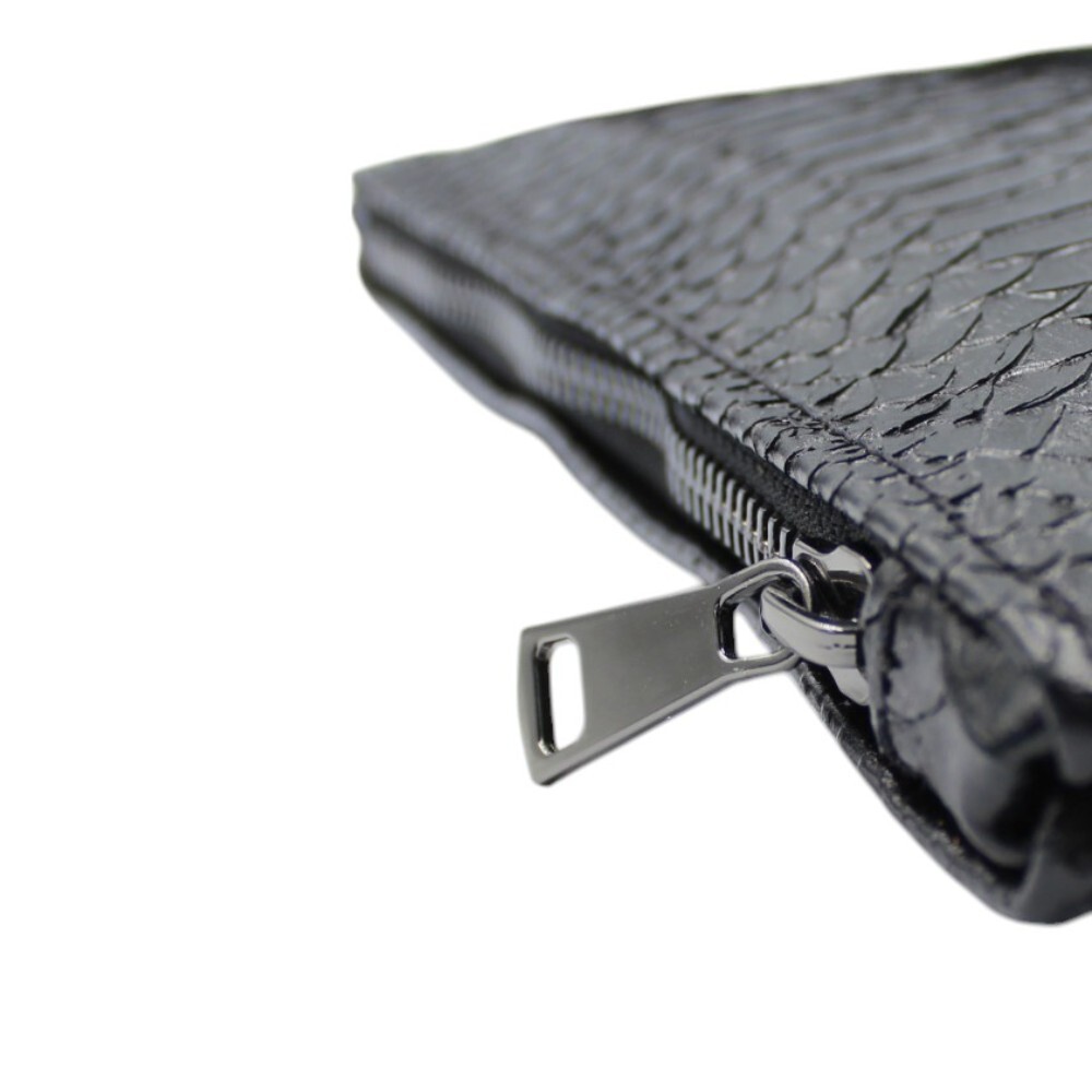 Handmade leather wristlet bag in black snake print - Zoe - 4