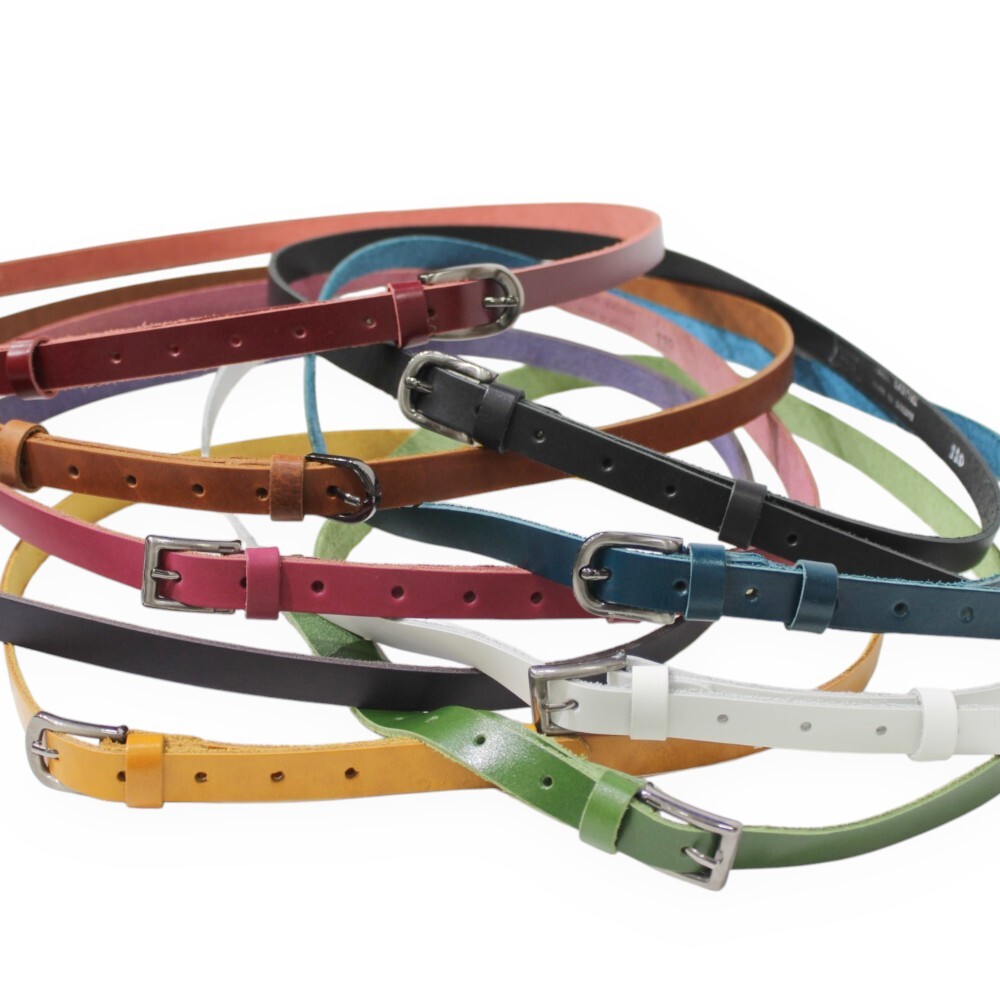 Handmade leather belt with metal buckle in yellow color - 5