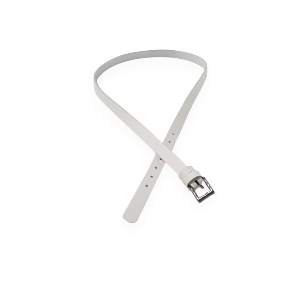 Leather belt with metal buckle in white color - 3