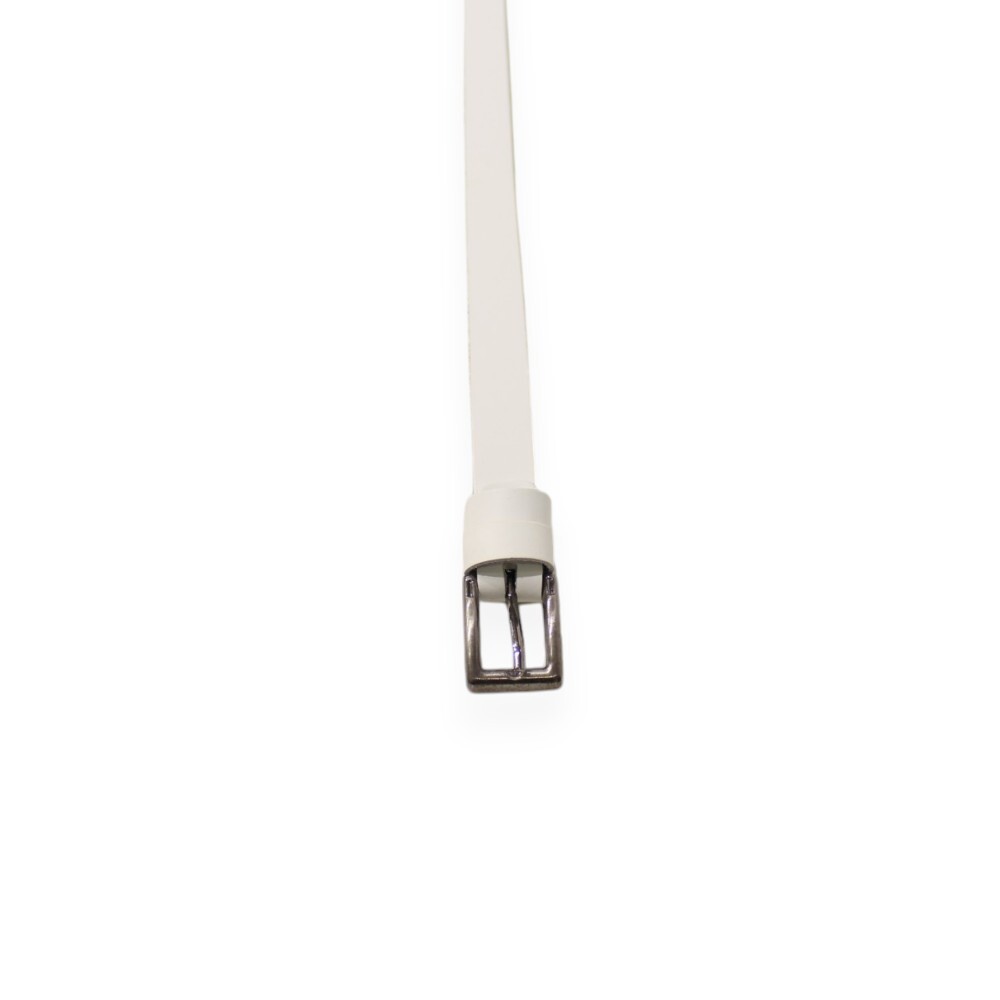 Leather belt with metal buckle in white color - 2