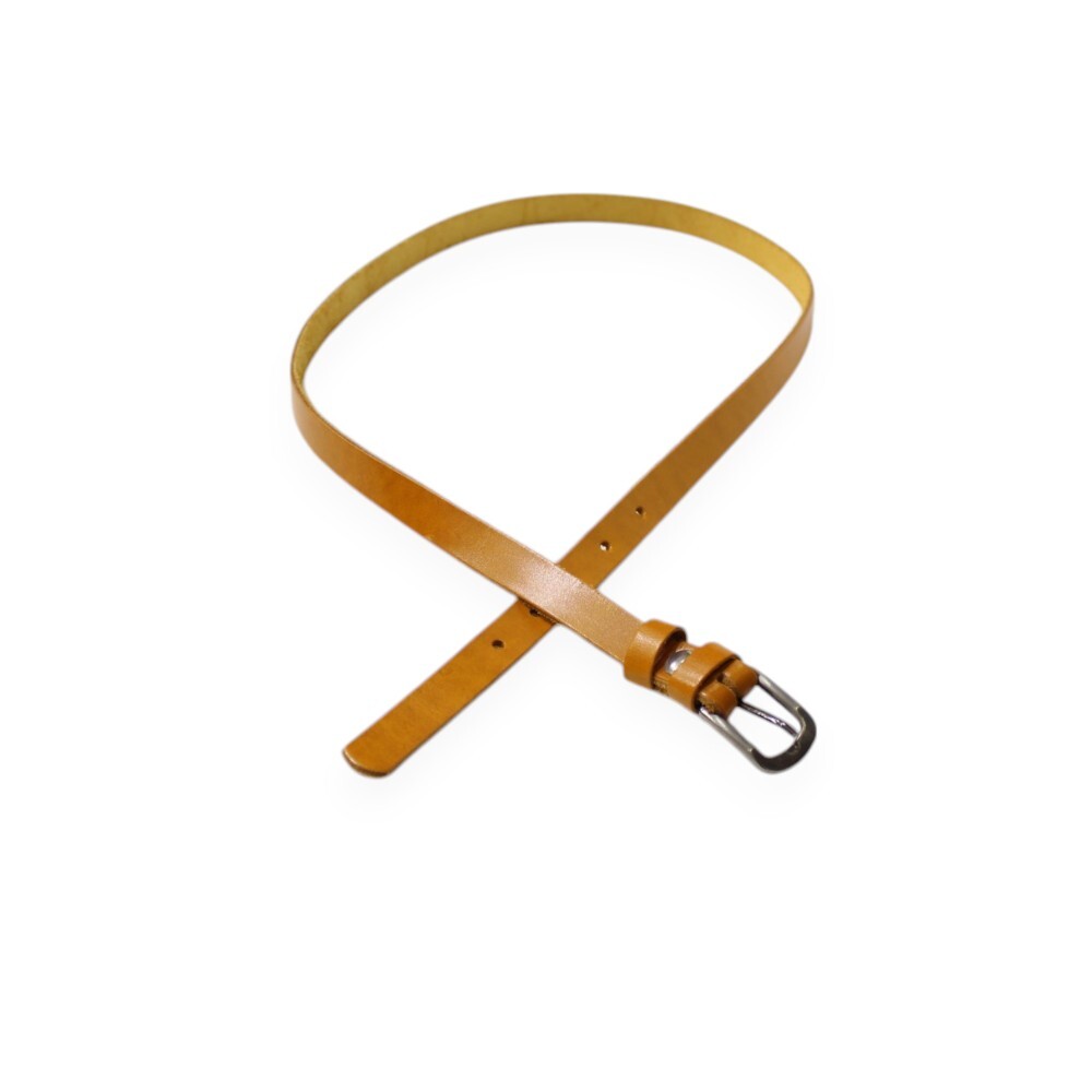 Handmade leather belt with metal buckle in yellow color - 2