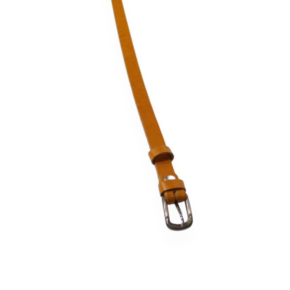 Handmade leather belt with metal buckle in yellow color - 3