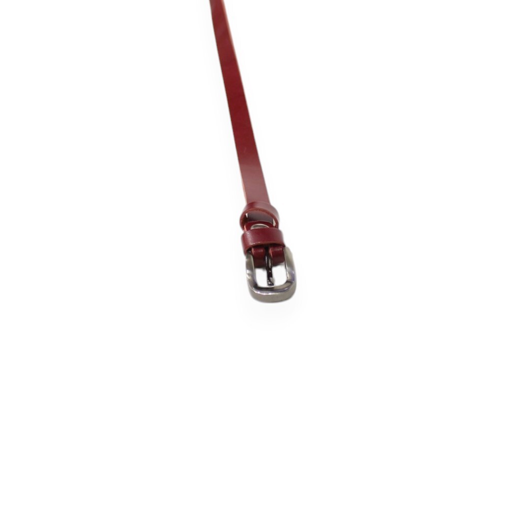 Leather belt with metal buckle in red color - 2
