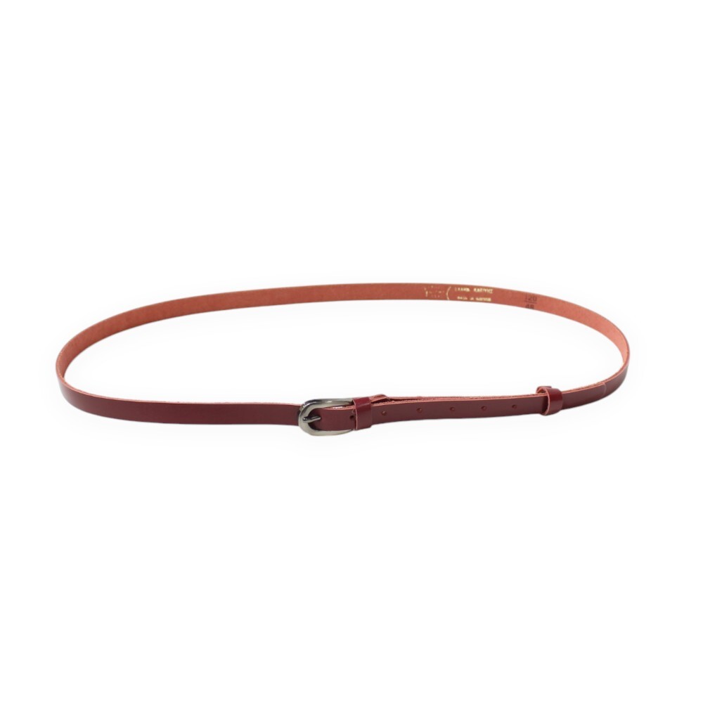 Leather belt with metal buckle in red color - 3