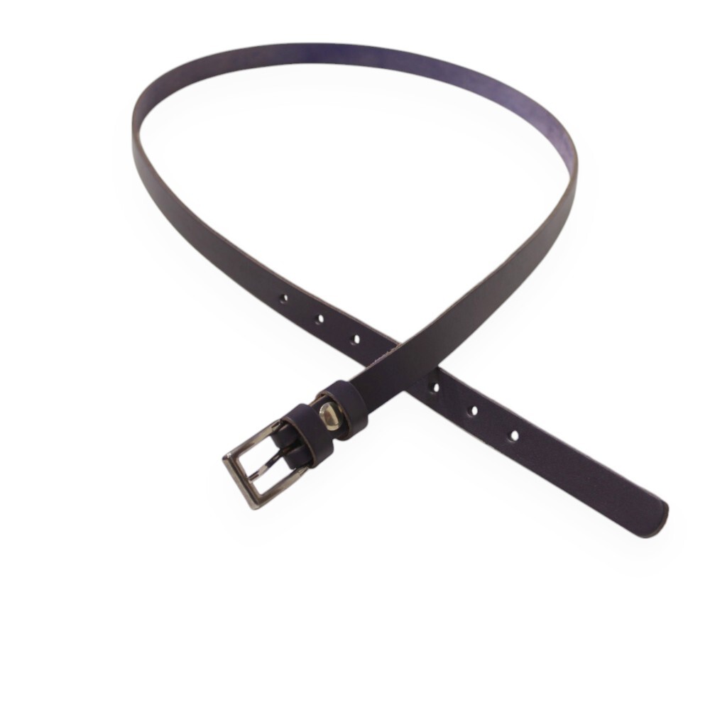 Handmade leather belt with metal buckle in purple color - 2