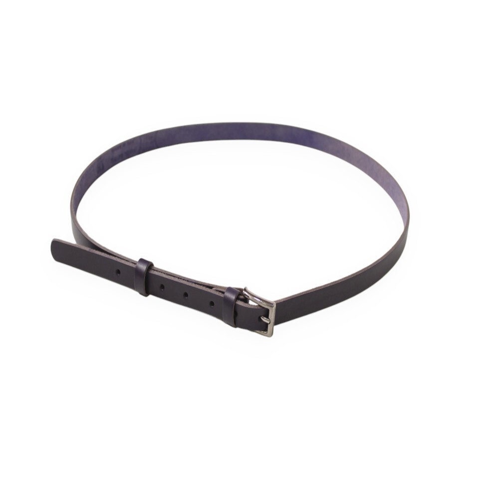 Handmade leather belt with metal buckle in purple color - 3