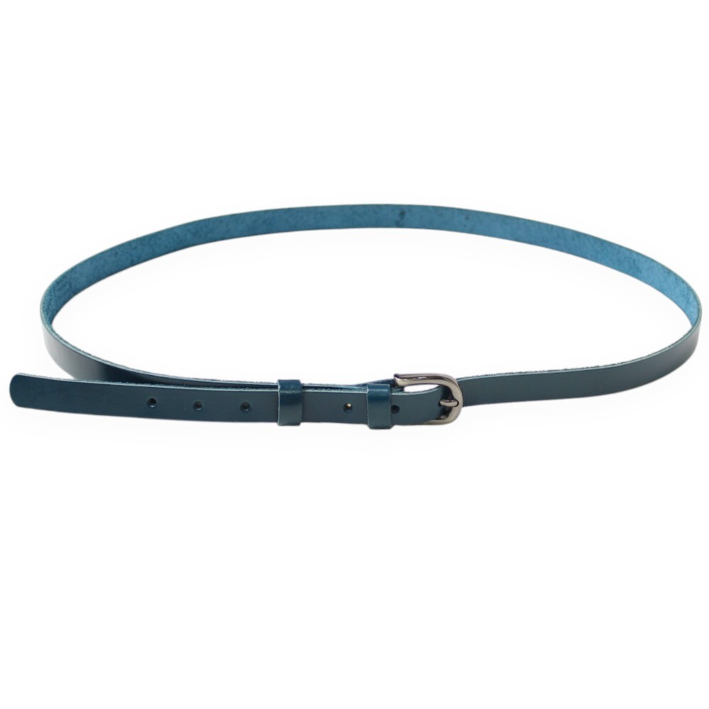 Leather belt with metal buckle in turquoise color - 3