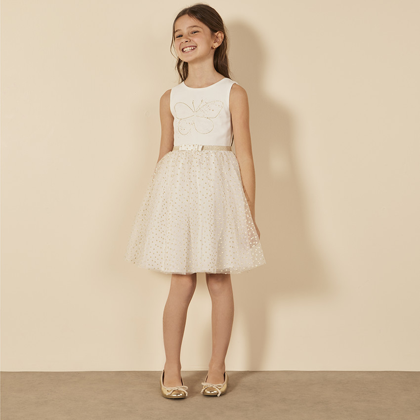  Festive dress in crepe and tulle - White