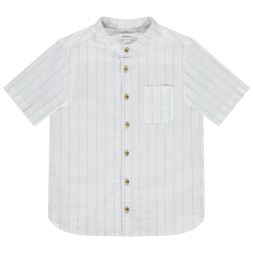 Short sleeve striped mao collar shirt for boys - White